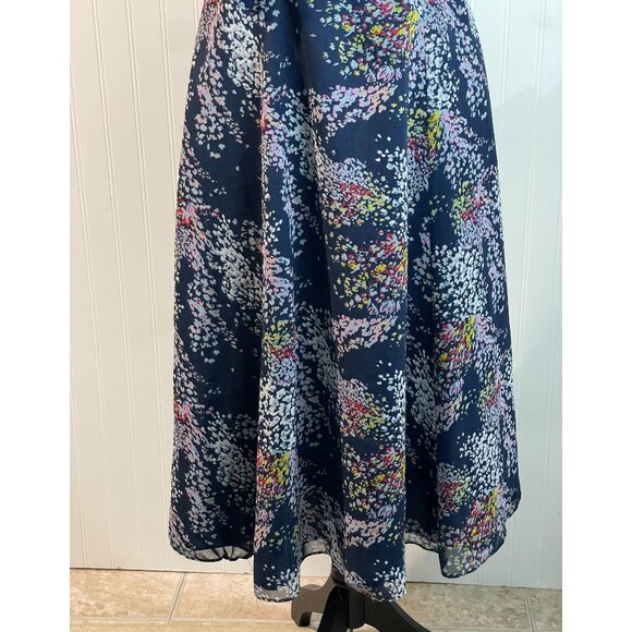 ModCloth Floral A-Line Midi Skirt S Polyester Navy Multicolor Pockets - Picture 4 of 16